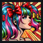 Affiche Jolie Pop Art Comic Girl<br><div class="desc">Belle dame aux pigtails et aux cheveux colorés bleu et rose,  rouge lipstique,  cils longs pop art style comique ai art.</div>