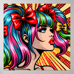 Affiche Jolie Pop Art Comic Girl with Bows