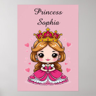 Affiche Jolie princesse de dessin animé en robe rose