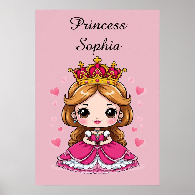 Affiche Jolie princesse de dessin animé en robe rose (Devant)