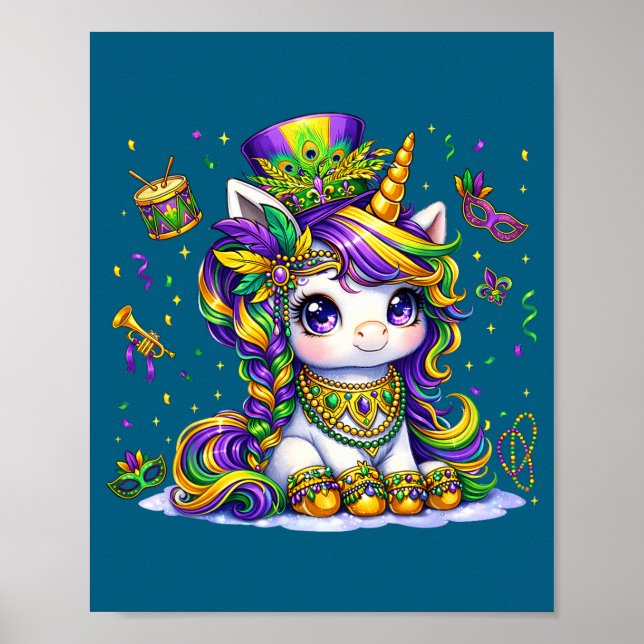 Affiche Jolie princesse de Mardi gras licorne perle femme  (Devant)