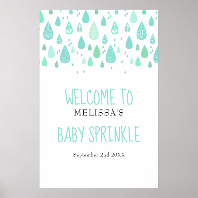 Affiche Jolie Raindrops Bébé Sprinkle / Douche Bienvenue (Devant)