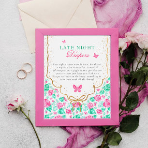 Affiche Jolie rose rose florale ruban doré Baby shower