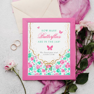 Affiche Jolie rose rose florale ruban doré Baby shower