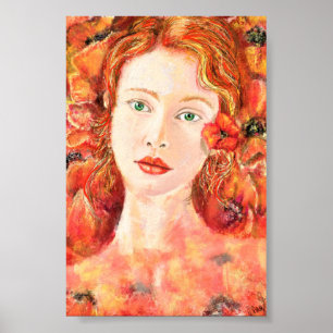 Affiche Jolie Rousse aux Yeux Verts Peinture Originale