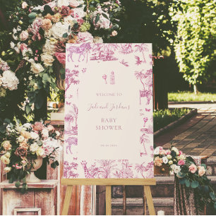 Affiche Jolie Safari Toile de Jouy   Baby Shower Rose
