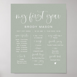 Affiche JOLIE Sage Green Boho Boy Premier anniversaire Jal