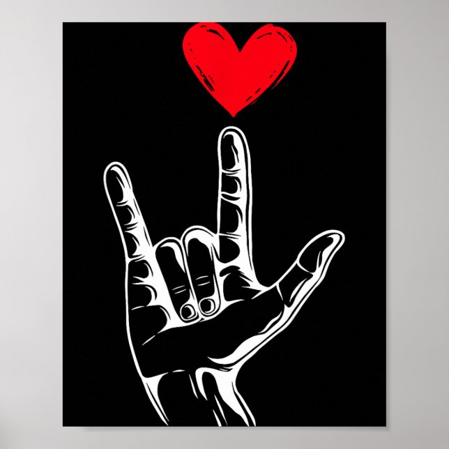 Affiche Jolie Saint-Valentin Je t'aime Langage des signes  (Devant)