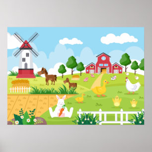 Affiche jolie salle pour enfants Maison de ferme
