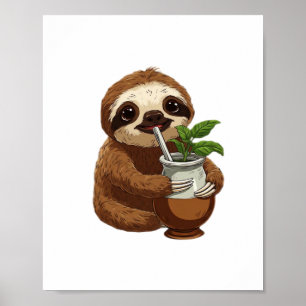 Affiche Jolie Sloth Boire Yerba Mate - Adorable Kawaii A