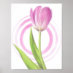 Affiche Jolie Tulipe rose Printemps Fleur élégante Art flo