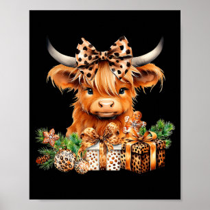 Affiche Jolie vache des Highlands Noël Santa Vache des Hig