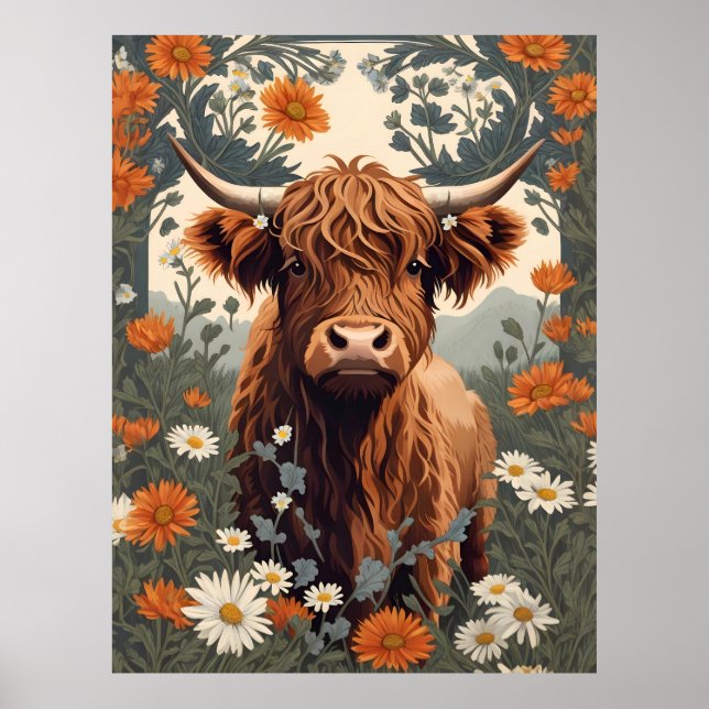 Affiche Jolie vache Vintage Highland (Devant)