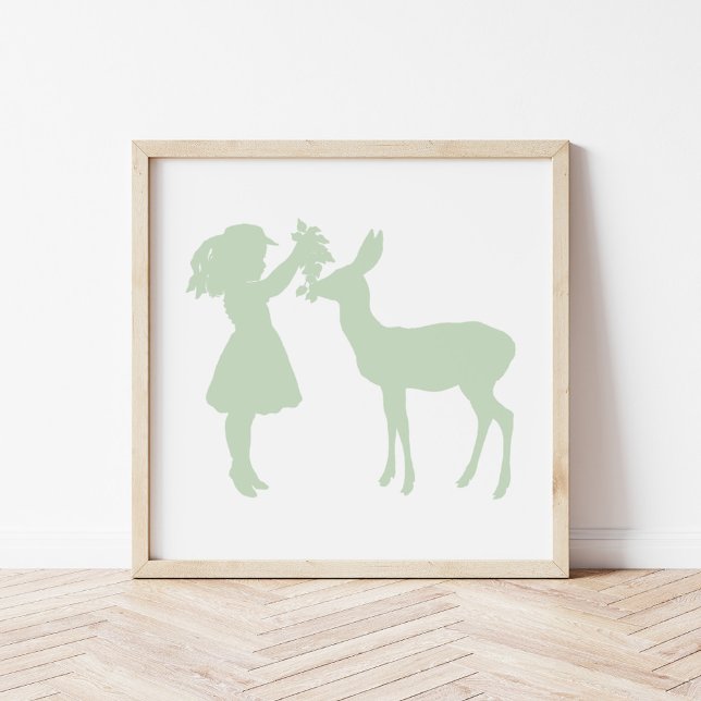 Affiche Jolie Vintage fille et cerf Silhouette (Créateur téléchargé)