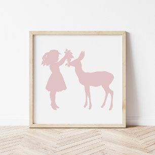 Affiche Jolie Vintage fille et cerf Silhouette