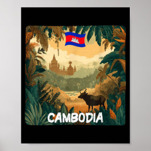 Affiche Jolie vue de la nature cambodgienne pour les vache