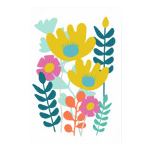 Jolies fleurs colorées mur vert jaune 