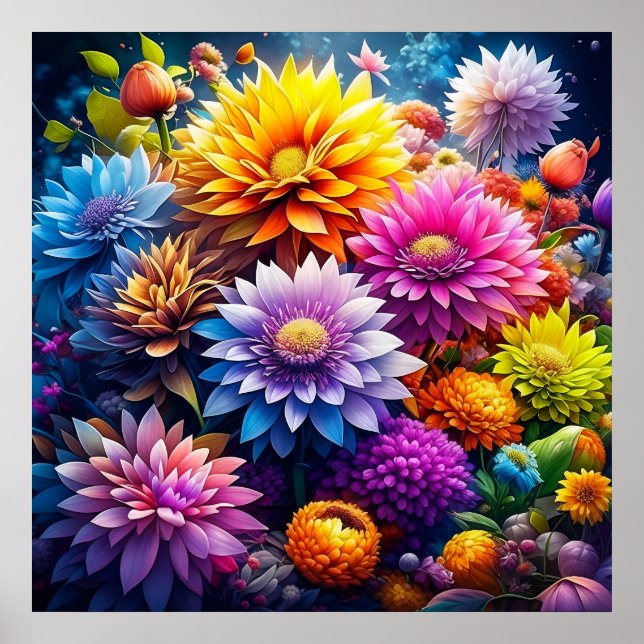 Affiche Jolies fleurs d'art aquarelle en couleur Ai  (Devant)