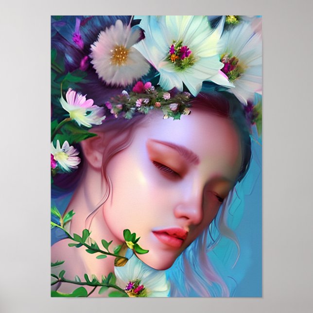 Affiche Jolies fleurs de fée dans l'art de fantaisie de ch (Devant)