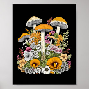 Affiche jolies fleurs et champignons