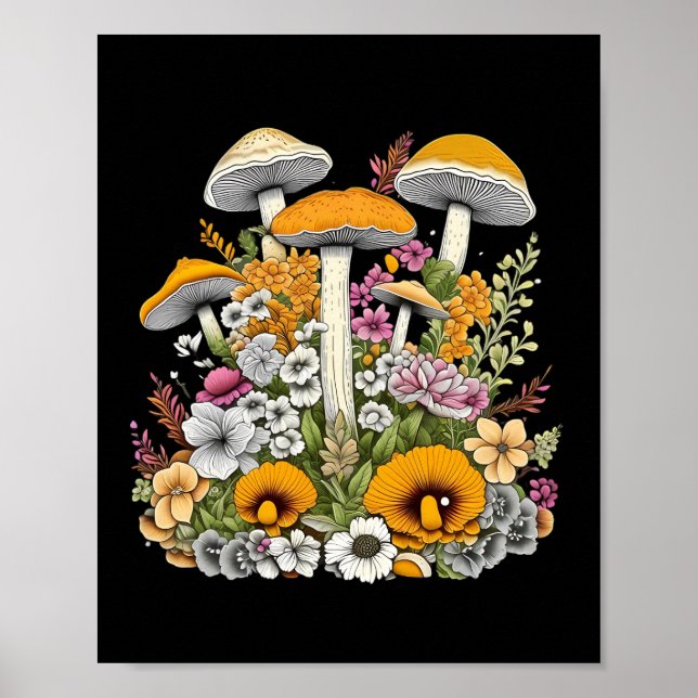Affiche jolies fleurs et champignons (Devant)