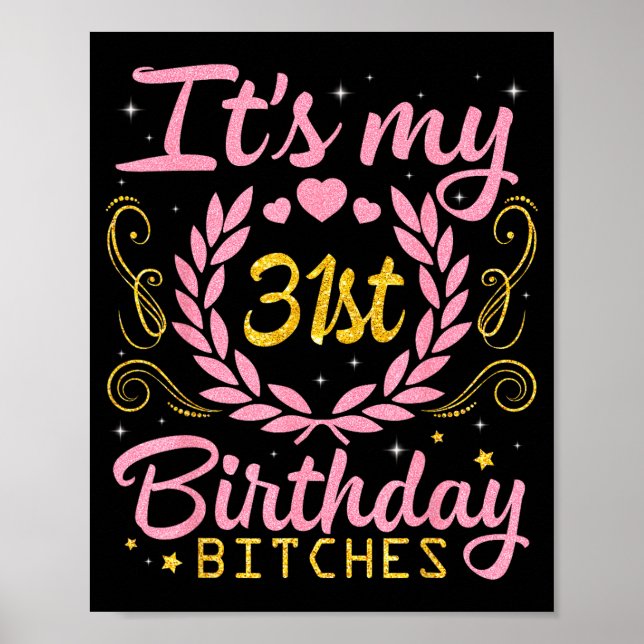 Affiche Jolies fleurs et coeurs 31e anniversaire heureux (Devant)