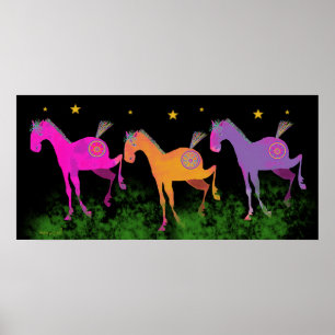 Affiche Jolies poneys sous les étoiles