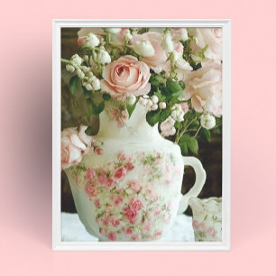 Affiche Jolies roses roses en Chine antique Vintage Teapot