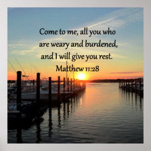 AFFICHE JOLIMENT MATTHEW 11:28 SCRIPTURE DU COUCHER DE SOL
