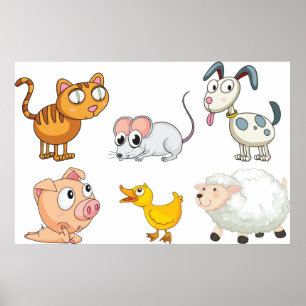 Affiche Jolis Animaux de Ferme Amusants