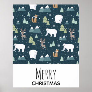 Affiche Jolis animaux de Noël en hiver Motif rustique