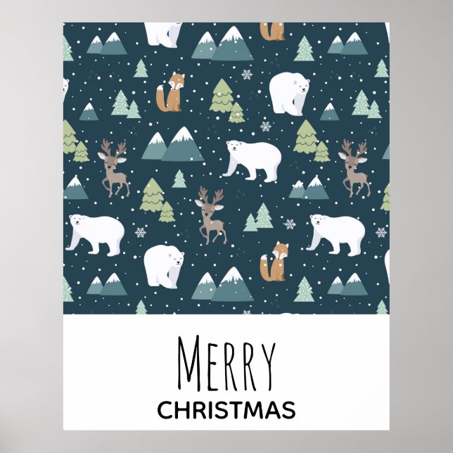 Affiche Jolis animaux de Noël en hiver Motif rustique (Devant)