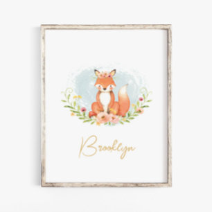 Affiche Jolis Arts de Mur de Renard Floral Mignon pour la