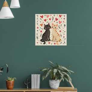 Affiche Jolis chats rétro pour la Saint-Valentin
