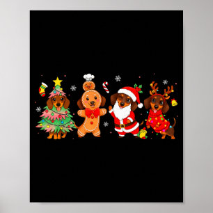 Affiche Jolis chiens teckel arbre de Noël gingerbread San