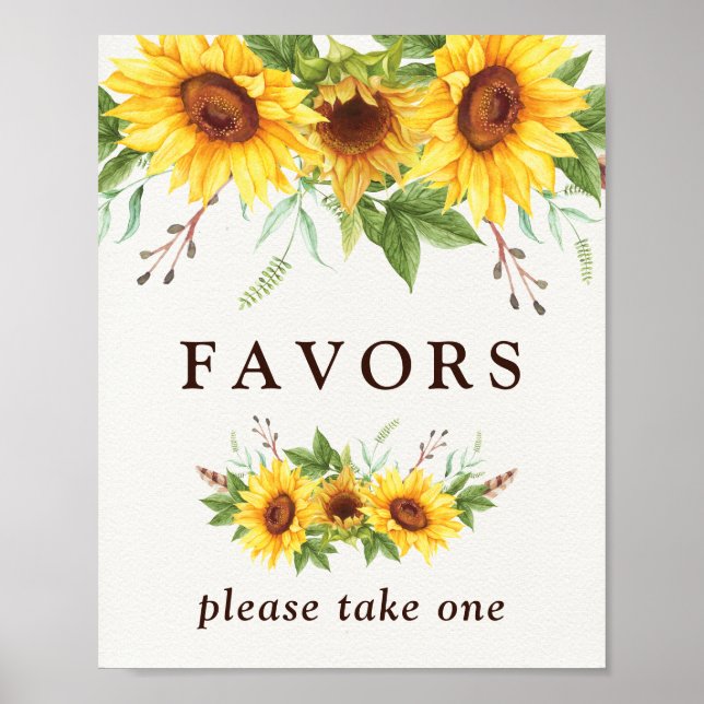 Affiche Jolis Favor De Mariage Tournesol Aquarelle (Devant)