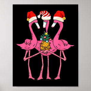 Affiche Jolis Flamants Roses Tropicaux Et Noël Ananas En