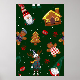 Affiche Jolis gnomes en pain d'épice de Noël pour une fête
