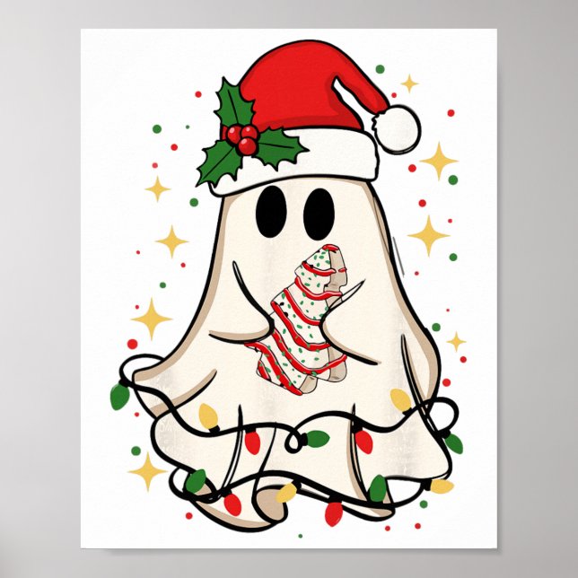 Affiche Jolis Lumières de Fantôme Arbre Gâteau Joyeux Noël (Devant)