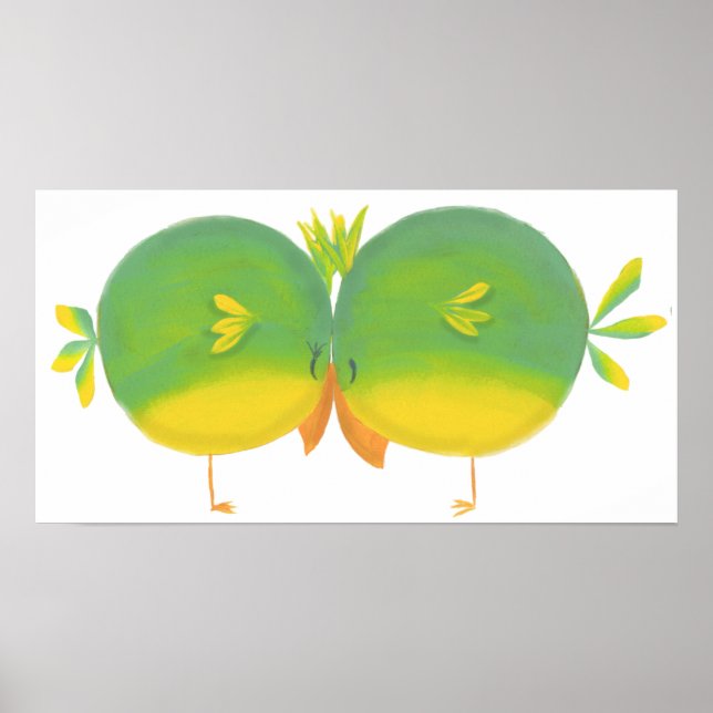 Affiche Jolis oiseaux de l'amour de dessin animé (Devant)