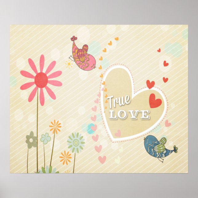 Affiche Jolis Oiseaux Vintage Amour Véritable (Devant)