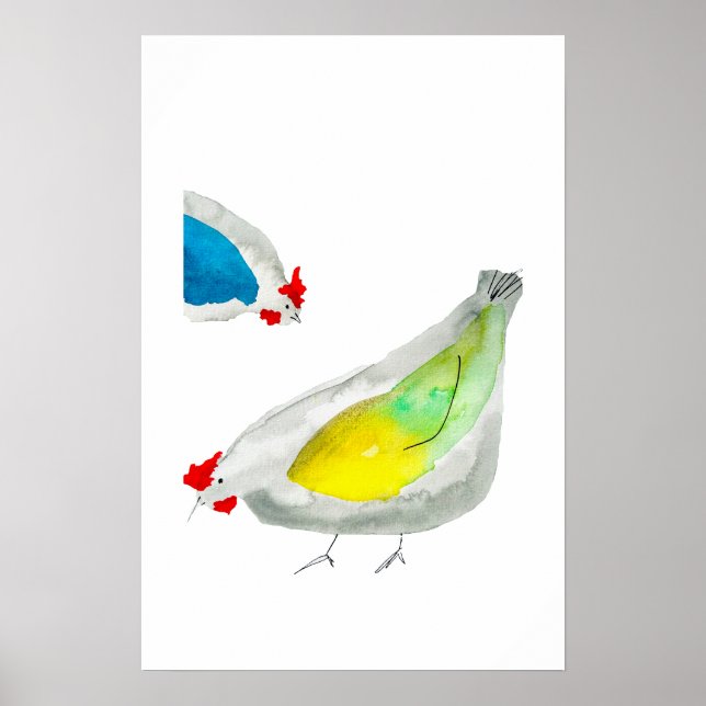 Affiche Jolis poulets en art à l'aquarelle (Devant)