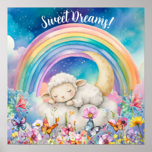Affiche Jolis rêves doux Fleur arc-en-ciel & agneau