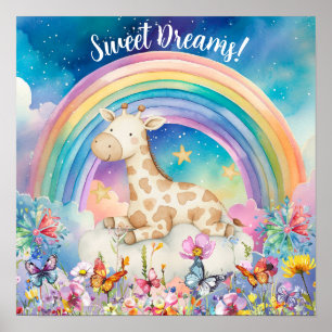 Affiche Jolis rêves doux Fleur arc-en-ciel & Girafe