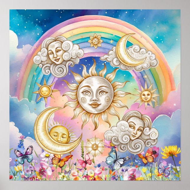 Affiche Jolis rêves fleuris Soleil, Étoiles & Lune  (Devant)