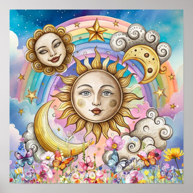 Affiche Jolis rêves fleuris Soleil, Étoiles & Lune  (Devant)