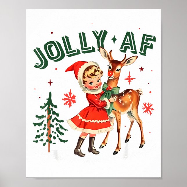 Affiche Jolly Af Christmas Retro 50s Cute Girl And Deer Vi (Devant)