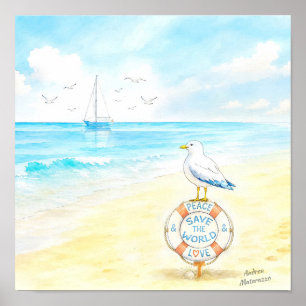 Affiche Jon Seagull - Paix & Amour Sauvent le Monde