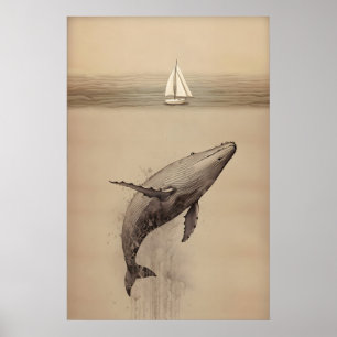 Affiche Jonas et la baleine Bible aquarelle minimaliste