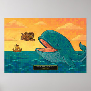Affiche Jonas et la Baleine — mosaïque de cubes